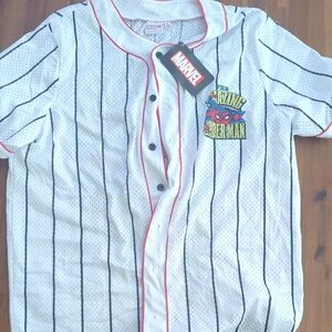 Marvel Spider-Man White and Black Striped Jersey